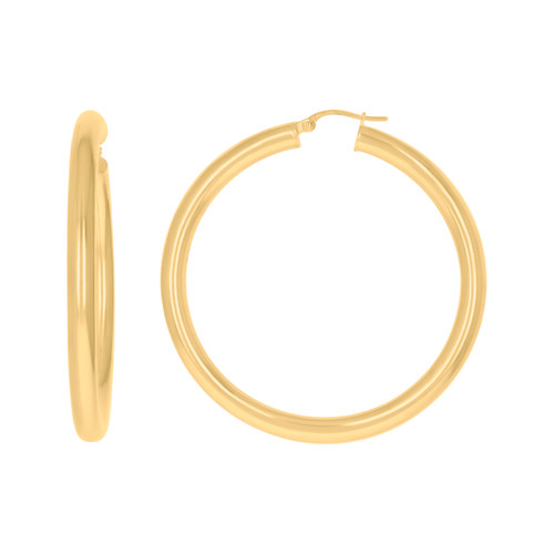 10K Yellow Gold Women's Ultra Light Round Tube 4mm Hoop Earrings | 15mm to 40mm