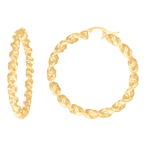 10K Yellow Gold Women's D/C Braid 5mm Twisted Round Hoop Earrings | 19mm to 63mm