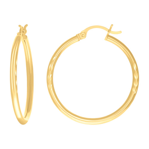 10K Yellow Gold Women's 2mm x 30mm Diamond Cut Round Tube Hinged Hoop Earrings