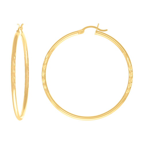 10K Yellow Gold Women's 2mm x 40mm Diamond Cut Round Tube Hinged Hoop Earrings