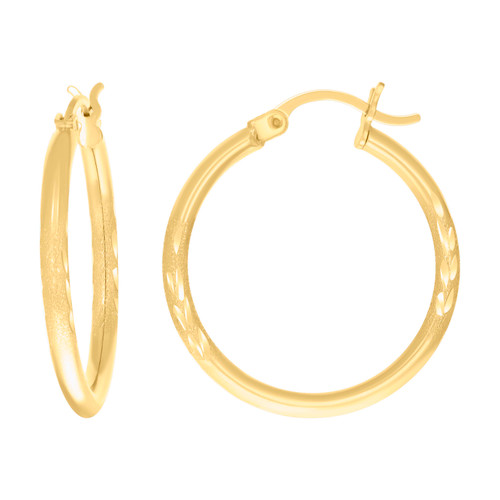 10K Yellow Gold Women's 2mm x 22mm Diamond Cut Round Tube Hinged Hoop Earrings