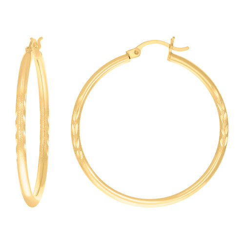 10K Yellow Gold Women's 2mm x 35mm Diamond Cut Round Tube Hinged Hoop Earrings