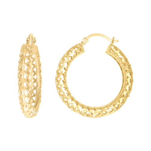10K Yellow Gold Women's 5mm x 30mm Basket Weave Hollow Round Tube Hoop Earrings