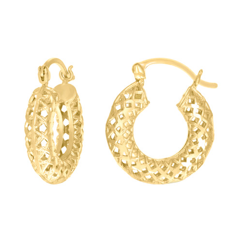 10K Yellow Gold Women's 5mm x 17mm Basket Weave Hollow Round Tube Hoop Earrings
