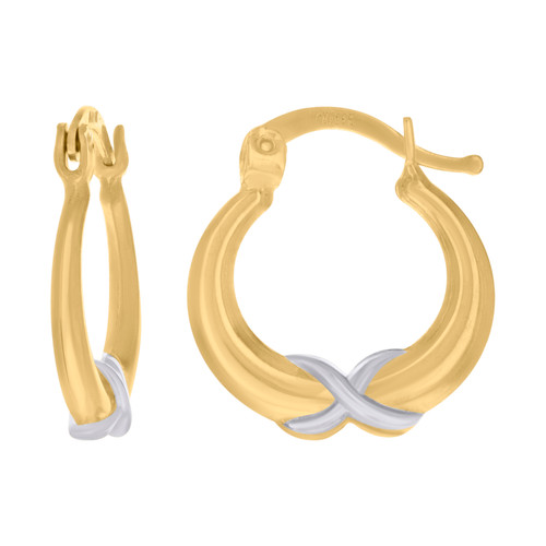 10K Two Tone Gold Women's 17mm High Polished Round Tube Infinity Hoop Earrings