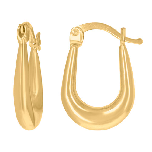 10K Yellow Gold Women's 19mm x 13mm Polished Puffed Shrimp 'U' Hoop Earrings