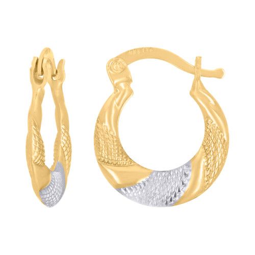 10K Two Tone Gold Women's 19mm x 17mm Puffed Twisted Scale Texture Hoop Earrings