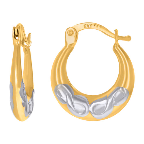 10K Two Tone Gold Women's 19mm x 17mm Love Puffed Double Infinity Hoop Earrings