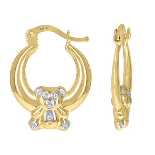 10K Two Tone Gold Women's 24mm x 18mm Polished Puffed Round Bear Hoop Earrings