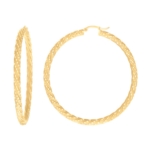 10K Yellow Gold D/C Spot & Braid Pattern 4mm Twist Hoop Earrings | 25mm to 63mm