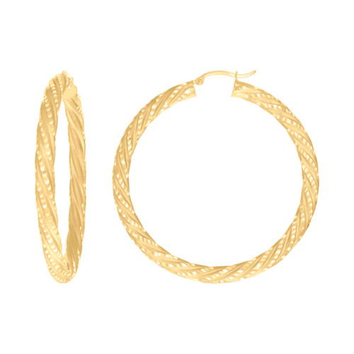 10K Yellow Gold D/C Spot & Braid Pattern 5mm Twist Hoop Earrings | 32mm to 57mm