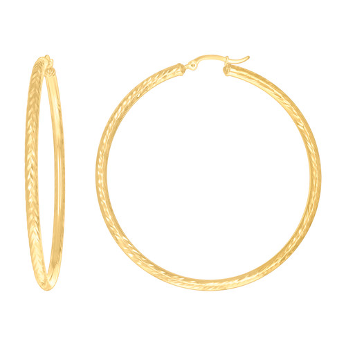 10K Yellow Gold Women's D/C Wheat Round Tube 3mm Hoop Earrings | 19mm to 63mm