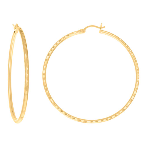 10K Yellow Gold Women's D/C Ultra Light Round 2mm Hoop Earrings | 14mm to 60mm