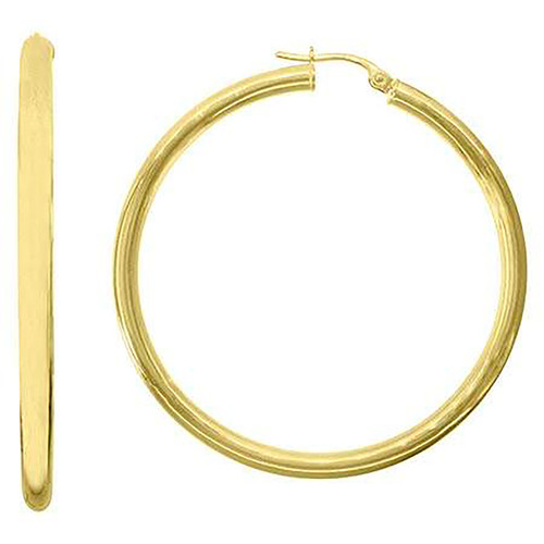 10K Yellow Gold Women's Ultra Light Round Tube 5mm Hoop Earrings | 15mm to 40mm