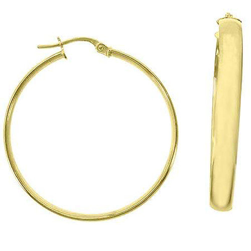 10K Yellow Gold Women's Ultra Light Half Round 4mm Hoop Earrings | 10mm to 30mm