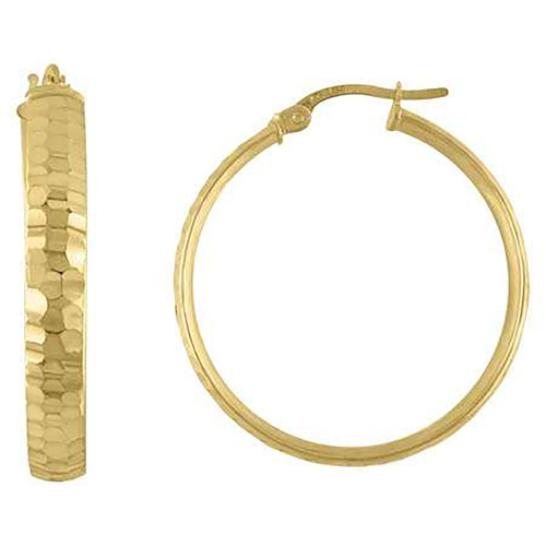 10K Yellow Gold Women's D/C Hammered Half Round 4mm Hoop Earrings | 10mm to 25mm