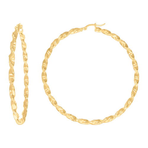 10K Yellow Gold Women's D/C Braid 3mm Twisted Round Hoop Earrings | 19mm to 63mm