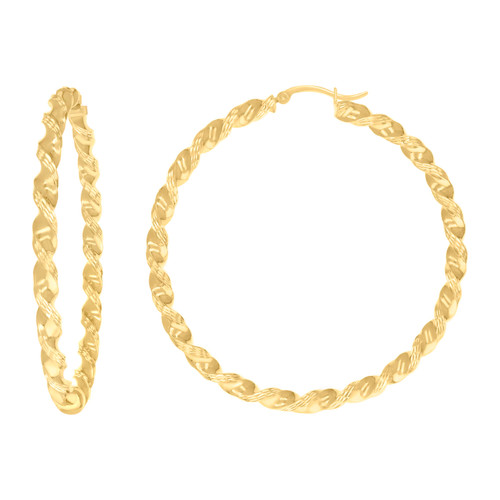 10K Yellow Gold Women's D/C Braid 4mm Twisted Round Hoop Earrings | 19mm to 63mm
