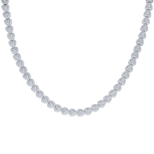 925 Sterling Silver Moissanite Custom 7mm Halo Heart Link Necklace | 16" to 20"