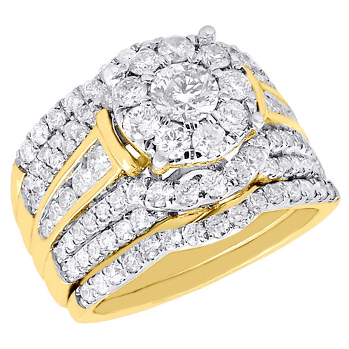 Bague de fiançailles en or jaune 14 carats, ensemble de mariage en diamant solitaire, 2,43 ct.