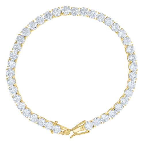 925 Yellow Gold Plated Moissanite 6mm Solitaire 1 Row Tennis Bracelet | 8" to 9"