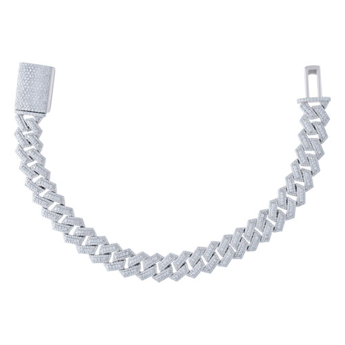 Sterling Silver Moissanite Custom 12mm Square Miami Cuban 8.5" Bracelet 10 CT