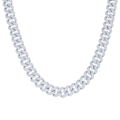 925 Sterling Silver Moissanite Custom 12mm Round Miami Cuban 22" Chain 24.84 CT