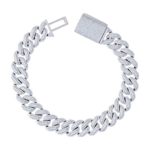 925 Sterling Silver Moissanite Custom 12mm Round Miami Cuban 8.5" Bracelet 11 CT