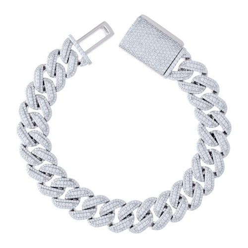 925 Sterling Silver Moissanite Custom 14mm Round Miami Cuban 8.5" Bracelet 18 CT