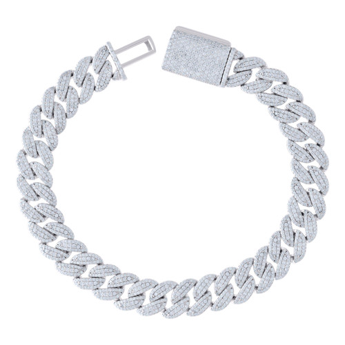 925 Sterling Silver Moissanite Custom 10mm 3 Row Miami Cuban 8" Bracelet 8.70 CT