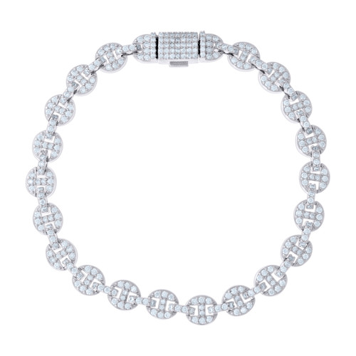 Sterling Silver Moissanite Custom 7mm Round Anchor Mariner 8" Bracelet 3.32 CT