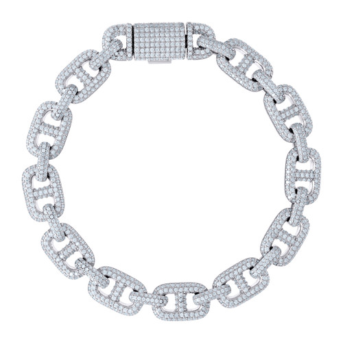 Sterling Silver Moissanite Custom 10mm Puff Anchor Mariner 8.5" Bracelet 7.36 CT