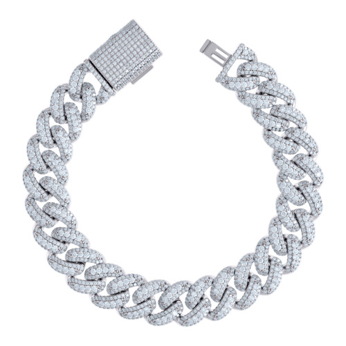 925 Sterling Silver Moissanite Custom 12mm Puff Miami Cuban 8" Bracelet 11.52 CT