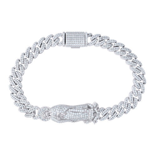 Sterling Silver Baguette Moissanite Lady Guadalupe Cuban 8.5" Bracelet 6.58 CT