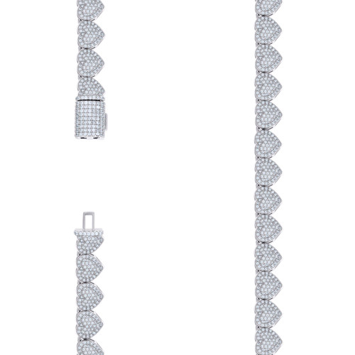 925 Sterling Silver Moissanite Custom 8mm Domed Halo Heart 7" Bracelet 4.99 CT