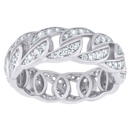 Sterling Silver Moissanite 8mm Eternity Cuban Cocktail Ring 1.21 CT | Sz 8 to 11