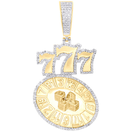 10K Yellow Gold Real Diamond Men's Casino Charm Triple 7 Roulette Pendant 3/4 CT