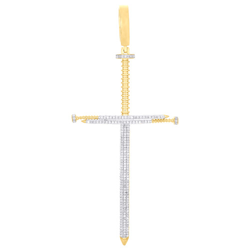 10K Yellow Gold Natural Diamond Men's Charm Screw Head Nail Cross Pendant 1 CT