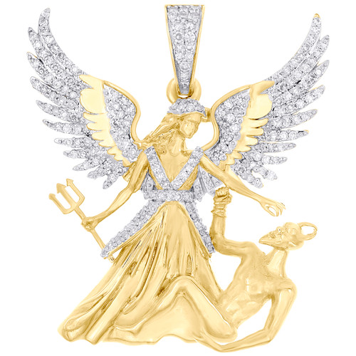 10K Yellow Gold Natural Round Diamond Men's Devil Charm Archangel Pendant 3/8 CT