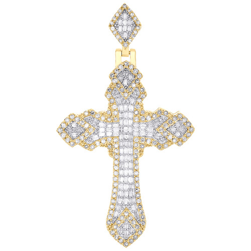 10K Yellow Gold Real Baguette Diamond Charm Geometric Pointed Cross Pendant 1 CT