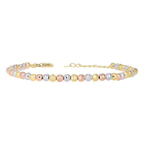 10K Tri Color Gold Diamond Cut Honeycomb Pattern 4mm Beaded / Ball 8" Bracelet