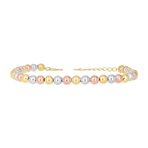 10K Tri Color Gold Women's Spring Clasp 5mm Bead / Ball Link 8" Bracelet 1" Ext