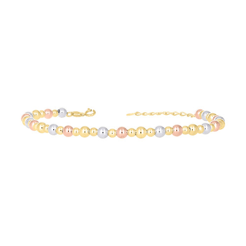 10K Tri Color Gold Women's Spring Clasp Alternating 4mm Bead / Ball 8" Bracelet