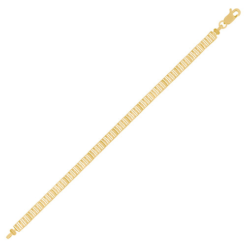 Real 10K Yellow Gold Women's Diamond Cut 5mm Textured Filigree Bar 7" Bracelet