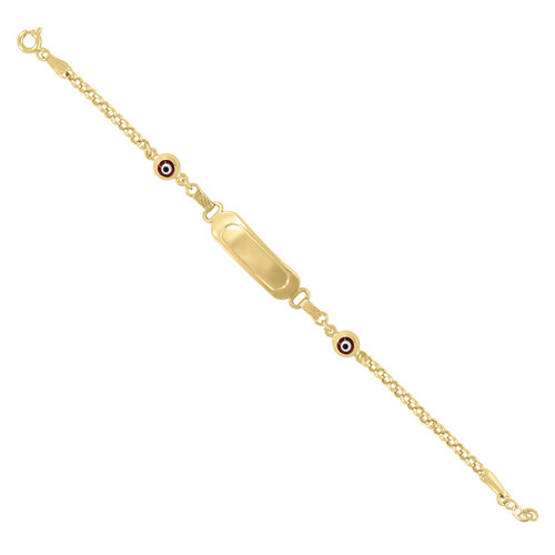 Real 10K Yellow Gold Women's Red Enamel Good Luck 7mm Evil Eye ID 6" Bracelet