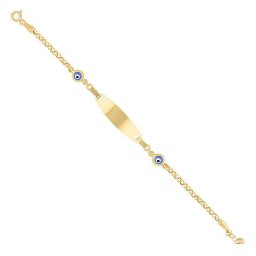 Real 10K Yellow Gold Women's Blue Enamel Good Luck 6mm Evil Eye ID 6" Bracelet