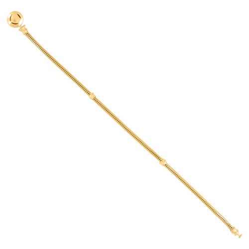 Real 10K Yellow Gold Heart Barrel Clasp 9.5mm Bead Station Snake 7" Bracelet