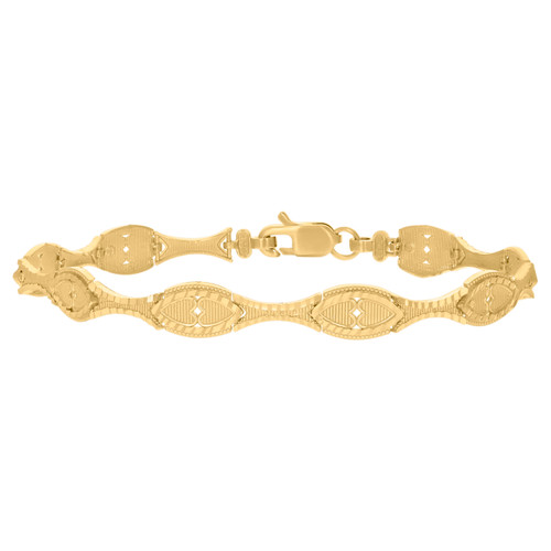 Real 10K Yellow Gold Women's D/C 7mm Textured Double Heart Oval Link 7" Bracelet