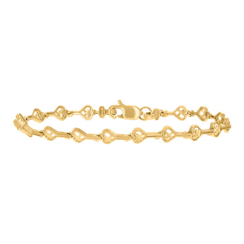 Real 10K Yellow Gold Women's Diamond Cut 5mm Key To My Heart Link 7" Bracelet