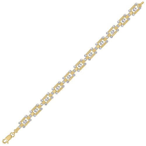 Real 10K Two Tone Gold Women's Diamond Cut 8mm Railroad Bar Link 8" Bracelet